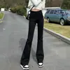 Calça Jeans Flare Preta para Mulheres, Primavera e Outono 2025, Cintura Alta, Emagrecedora, Elástica, Comprimento Total, Jeans Bootcut Petite