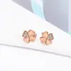 Pendientes de Trébol de Cuatro Hojas en Oro Rosa Estilo Coreano para Mujer, Personalizados, para Estudiantes, Celebridades de Internet, Pendientes de Trébol de Cuatro Hojas con Diamantes, Joyería Simple