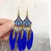 Brincos de Pena Boêmios Europeus e Americanos, Brincos de Franja Estilo Étnico Exagerado Retrô para Feriados, Acessórios de Viagem de Yunnan para Mulheres