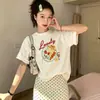 Camiseta de manga corta para mujer estilo retro americano, nuevo modelo 2026, camiseta de algodón blanca de corte holgado con diseño único