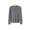 26 Nuevo Suéter de Punto de Lana con Cuello Redondo, Borde Rizado sin Costuras, para Principios de Otoño, Lavable a Máquina, Manga Larga, Corte Ajustado, Camiseta Básica para Mujer