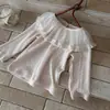 Camiseta base de manga larga de malla de doble capa con cuello de encaje para bebé, estilo INS, para primavera y otoño, para niñas, top interior de moda