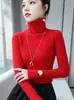 Suéter de Lã com Gola Alta Meia-Calça Novo Estilo Outono e Inverno para Mulheres, Camada Base Slim-Fit, Suéter Justo de Tricô de Lã Pura