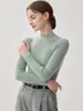 Camiseta básica de cashmere 100% puro sem costura com gola semimédia para mulheres, top interno de tricô quente slim fit para outono e inverno