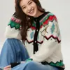 Cardigan de Tricô Fair Isle 35 Gola Redonda em Cashmere para Mulheres, Novo Estilo Solto e Relaxado Outono/Inverno 2026