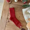 Calcetines Versátiles para Mujer con Lazo Rojo, Moda Festiva de Lunares del Año Zodiacal para Otoño e Invierno, Calcetines de Algodón Sin Costuras de Tubo Medio