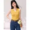 Chaleco de Punto sin Mangas con Solapa Elegante Estilo Coreano para Mujer Nuevo Cárdigan de una Sola Fila