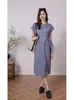 Vestido Gris Elegante Estilo Francés, Súper Trendy para el Verano, Vibras de Diosa, Gama Alta, Sofisticado, Único, No Masivo, Ceñido a la Cintura
