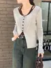 Cardigan de tricô falso de duas peças com decote V profundo e gola halter, puro desejo, para mulheres, outono, estilo coreano vintage, ajustado, elegante, top de garota popular
