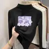 Camiseta térmica para niña con forro de polar, nuevo estilo otoño/invierno, camiseta de manga larga moderna y cálida para niños mayores, con cuello semi-alto