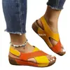 Sandalias Romanas Transfronterizas Europeas y Americanas para Mujer, Pantuflas de Comercio Exterior con Velcro, Sandalias de Plataforma Europeas y Americanas, Color Bloqueo de Playa, Venta al por Mayor, Tallas Grandes