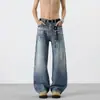 Pantalones vaqueros largos y holgados de pierna ancha, silueta curva plisada desgastada con orejas de gato, estilo retro americano transfronterizo, modernos, unisex