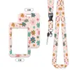 Portatarjetas de plástico con estampado floral, portatarjeta de identificación para credencial de trabajo con cordón y hebilla retráctil, protector para credencial de empleado y tarjeta de autobús