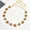 Cadena de Cintura Retro Europea y Americana de Venta Caliente Transfronteriza para Mujer, Incrustada con Turquesa, Cinturón Metálico de Flor Hueca, Accesorio de Cadena Corporal