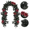 Nueva decoración de Halloween de vid de hoja de rosa negra transfronteriza para fiestas, hogar y uso en exteriores, vid artificial de Halloween