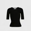 Suéter de malha com decote em V estilo francês, manga três quartos, moda feminina, nova coleção verão 2026, top blusa base slim fit