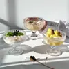 Copas de vidrio únicas estilo francés con relieve y base corta, vasos para batidos, copas de postre de alta gama, copas de yogur de lujo y copas de helado vintage