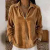 Camisa Feminina para Outono e Inverno, Nova Moda Europeia e Americana, Veludo Cotelê com Zíper Parcial, Gola Reversível Vintage, Top Diário para Mulheres
