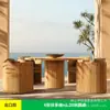 Juego de sofá de teca de alta gama para exteriores para patio, villa, hotel, jardín exterior, terraza, combinación de sofá de madera maciza impermeable y anticorrosión