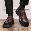Zapatos Derby de Encaje Patchwork de Punta Ancha Estilo Retro para Hombre, Nuevos Zapatos de Cuero de Suela Gruesa que Aumentan la Altura Estilo Británico Casual de Negocios