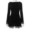 Comercio Exterior Independiente Moda Femenina Europea y Americana Y2K Primavera Nuevo Color Sólido Cuello Redondo Espalda Descubierta Sexy Manga Larga Bodycon