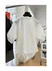 Camiseta de manga corta ajustada para mujer, con nudo retorcido y abertura, top irregular de verano de manga corta.