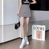 Falda a cuadros de tablero de ajedrez 2024 Falda para cubrir el vientre para mujer Verano talla grande Chic Sabor Hong Kong Cintura alta Adelgazante Falda línea A