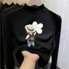 Camiseta térmica para niña con forro de polar, cuello semi-alto, camiseta gruesa, nuevo estilo otoño/invierno 2026, tejido cepillado, para niños de talla mediana y grande
