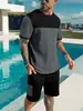 Amazon Transfronterizo para Hombre Ropa Deportiva Casual Bloques de Color Pantalones Cortos de Trabajo Traje de Manga Corta Conjunto de Dos Piezas Camiseta Deportiva de Verano