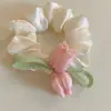 Lazo para el Cabello de Encaje de Tul con Estilo Primavera-Verano, Cuerda para el Cabello Blanco Crudo con Flores Rosas, Lazo Elástico de Alta Elasticidad para Niñas