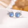 Brincos Yiluyin de Prata Esterlina S925 com Pérola e Água-Marinha Estilo Quadrado Geométrico Versátil Luxo Leve Moda Brincos Exquisitos