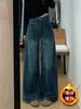 Jeans retro azules de pierna recta para mujer, nuevo estilo otoño e invierno, talla grande para figuras curvilíneas, tiro alto, holgados, adelgazantes, pantalones de pierna ancha
