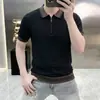 Camisa de Tricô Masculina Estilo Old Money, Manga Curta, Alta Qualidade, Gola Lapela, Zíper, Top Camiseta Business Casual
