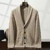 Suéter grueso de cachemira de cinco agujas y tres cabos, suave y amigable con la piel para hombre, cárdigan tejido con cuello de fruta verde