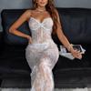 Pijamas Sexys Europeos y Americanos Transfronterizos Nuevos, Falda Larga Sexy de Encaje Transparente, Set de Camisón Ajustado con Tirantes Bordados