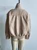 Comercio Exterior Ropa de Mujer 2025 Otoño Nuevo Transfronterizo Estilo Europeo y Americano Moda Casual Cuello Alto Manga Larga Chaqueta con Textura de Gamuza