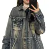 Jaqueta Jeans Retro Americana Lavagem Pesada com Barra Desfiada para Homens e Mulheres, Jaqueta Solta para Casal, Jaqueta Versátil da Moda High Street