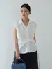 Ou FanCamisa de Manga Corta con Cuello en V de Color Sólido con Cordones en la Cintura para Mujer Estilo Verano Camisa Polo Adelgazante Top 11257