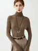 Nuevo suéter de cuello alto 100% lana fina para otoño e invierno, corte ajustado, manga larga, suéter básico para mujer