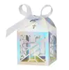Caixa de doces em formato de cruz oca para comércio exterior, papel perolado branco gelo, caixa de presente para doces de chocolate para batizado, casamento e festa