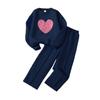 Traje Popular para Niñas Transfronterizo Otoño e Invierno Estilo Nuevo Mediano y Grande para Niños Corazón Sudadera de Manga Larga Pantalones Casuales Terciopelo Delgado Conjunto de Dos Piezas