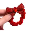 Goma para el Cabello Roja con Lazo y Pedrería, Anillo Festivo para Moño, Accesorio para el Cabello Regalo para Mujeres