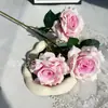 Rosa de 3 Cabeças Louis Xiv Decoração de Casamento Artificial Decoração de Casa Classy Flores Artificiais Hotel Decoração Suave Flores Artificiais Atacado Transfronteiriço
