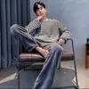 Pijama Pijama de Coral Pijama Masculino Inverno Quente Manga Longa Primavera Outono e Inverno Masculino Flanela Roupa de Casa Confortável