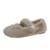 Zapatos Mary Jane Peludos con Lazo para Mujer 2026 Otoño Suaves Peludos de Correa Única Estilo Suave Cálidos para Exteriores Zapatos de Algodón