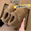 Sapatos com Plataforma de 8cm para Aumentar a Altura para Mulheres Baixas, Sapatos Estilo Birkenstock com Lã Adicional e Lã de Cordeiro Espessa e Quente, Sapatos de Algodão, Botas de Neve