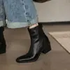 Botines retro de cuero estilo británico, adecuados para comercio transfronterizo, con tacón grueso, punta cuadrada pequeña y cremallera trasera, perfectos para otoño e invierno, disponibles en tallas grandes para mujer