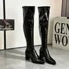 Botas altas de moda y con estilo hasta la rodilla para mujer, nuevo modelo otoño e invierno 2026, botas elásticas ajustadas de tacón grueso para mujeres petite