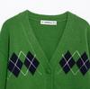 Chaqueta Suéter Casual Corta de Punto con Diamantes de Moda Verde para Mujer 2025 Primavera Nuevo Transfronterizo Europeo y Americano