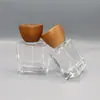 Botella de Vidrio Cuadrada Portátil de 35 ml para Sub-embotellar Perfume con Tapa de Madera de Nogal y Boquilla de Bayoneta